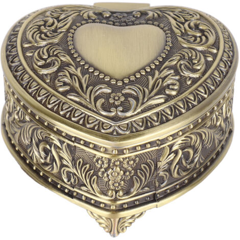 Boîte à bijoux vintage en forme de cœur en alliage léger pour broches, bagues et boucles d'oreilles - Organisateur de bijoux cœur bronze