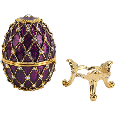Boîte à bijoux vintage en forme d'œuf avec strass et charnière, couleur violet pour salon
