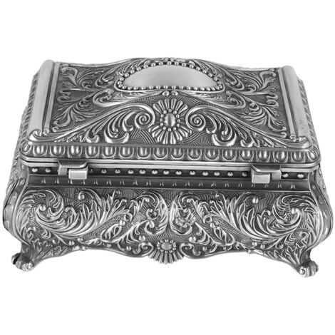 Boîte à Bijoux Vintage en Métal Argenté - Coffret de Rangement Rectangulaire pour Femmes et Filles - Idée Cadeau Anniversaire ou Noël
