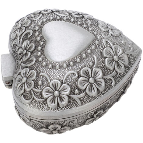 Boîte à Bijoux Vintage en Métal avec Gravure Florale - Coffret Cœur pour Rangement et Décoration