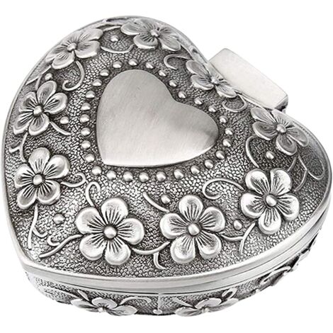 Boîte à bijoux vintage en métal en forme de cœur