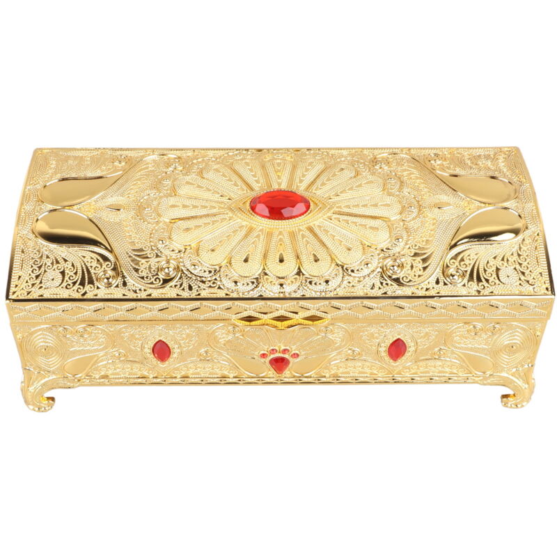 Boîte à bijoux vintage en métal, petit coffre au trésor en alliage, organisateur de bibelots pour boucles d'oreilles, collier, bracelet, bague