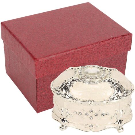 Boîte à bijoux vintage ovale en alliage de zinc, boîte de rangement décorative pour bagues et colliers.