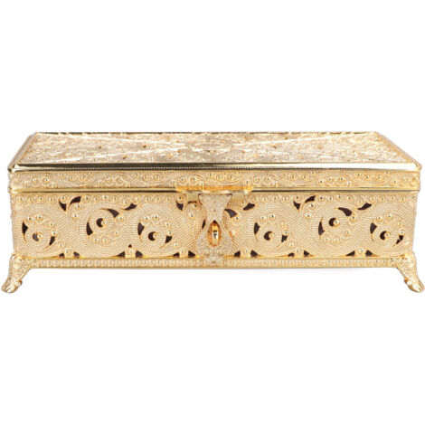 Boîte à bijoux vintage rectangulaire en métal avec velours doux, coffret anti-rouille pour colliers, boucles d'oreilles et bagues - Idéal cadeau pour femmes et filles