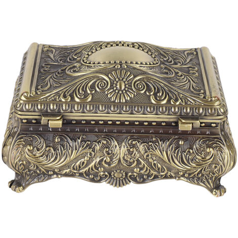 Boîte à bijoux vintage rectangulaire en métal bronze pour femmes et filles, rangement pour Noël et anniversaire