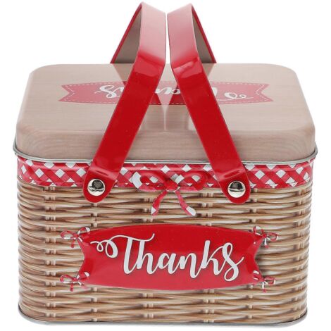 Boîte à biscuits manuelle en imitation rotin (1 pièce) - Boîte de rangement créative pour bonbons en fer-blanc