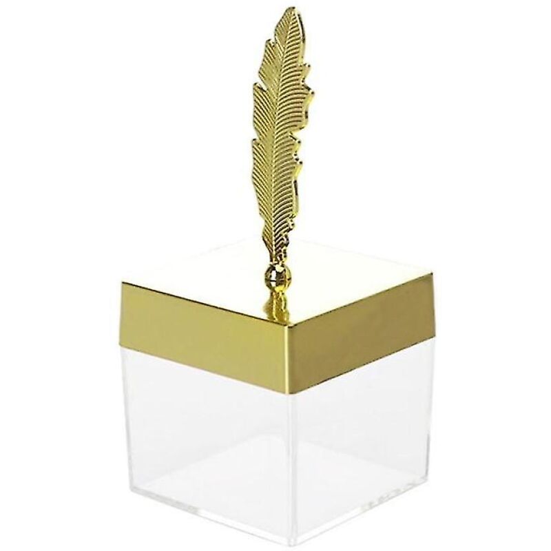 Boîte à bonbons carrée transparente 24 pièces avec couvercle en plumes, petite boîte cadeau, or
