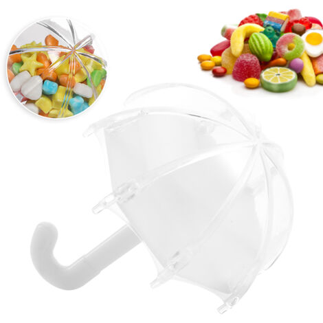 Boîte à bonbons en plastique en forme de parapluie - 24 pièces pour mariage, baptême ou fête d'anniversaire - Blanc