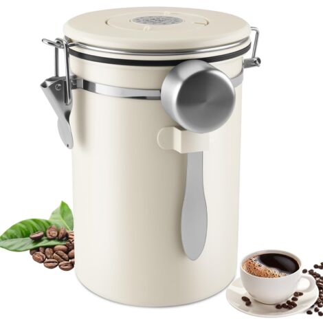 Boite a Cafe Hermetique En Acier Inoxydable, 1,8 L Boîte à Café étanche à l'air Avec Suivi De La Date et Bouilloire De Mesure Pour La Farine, Les Haricots, Le Thé (Blanc)