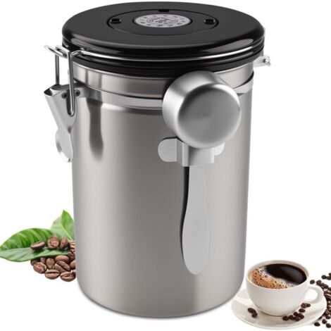 Boite a Cafe Hermetique En Acier Inoxydable, 1,8 L Boîte à Café étanche à l'air Avec Suivi De La Date et Bouilloire De Mesure Pour La Farine, Les Haricots, Le Thé, Les Céréales et Le Sucre