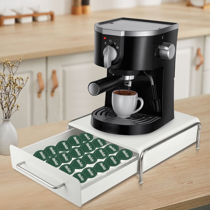 Boîte à Capsules de Café, Porte-capsules 1 tiroir, Contient 36 capsules, Capsules Distributeur fer, Economiser de l'espace, Blanc
