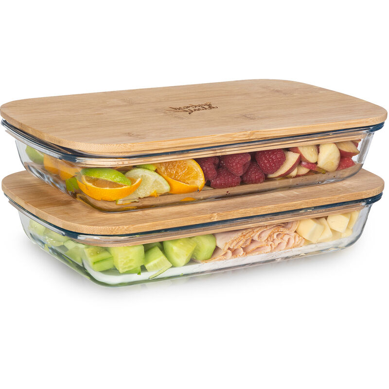Klarstein - Boîte à charcuterie avec couvercle 1,6 litre Set de 2 verres Bambou résistant à la chaleur