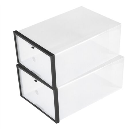 Boîte à chaussures transparente et pliable en plastique, boîte de rangement empilable, noire.