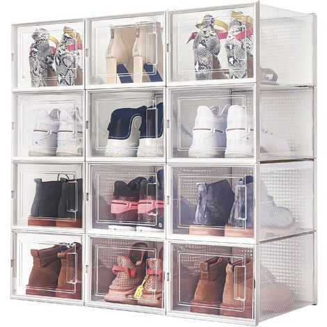 Boite rangement chaussures empilable (LOT DE 6)  Blanc/Noir/Rose/Bleu/Transparent, en plastique – Maison Tidy