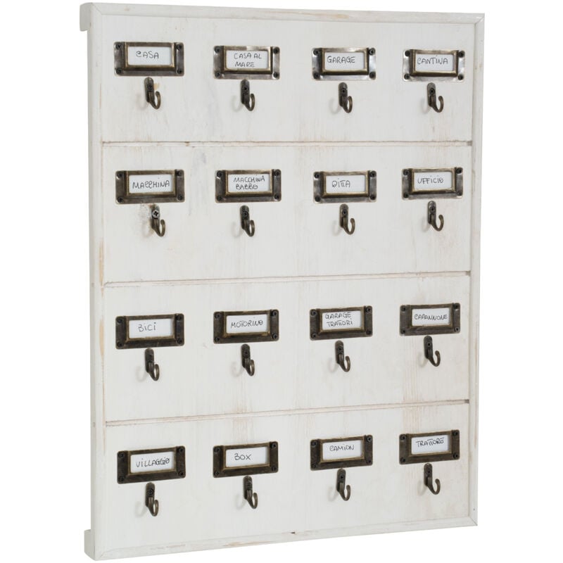 Biscottini - Tableau d'affichage Porte-clés mural 16 crochets en bois 37x47 cm Porte-clés couloir Conteneur casier bureau