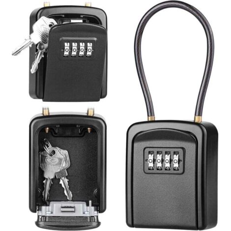 Boîte à Clé en Câble Métallique, Boîte à Clé Sécurisée Combinaison à 4 Chiffres Extérieur étanche, pour Entrepôts, Porte, Garages, Entrées de Secours - Noir