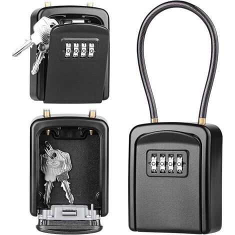 Boîte à Clé en Câble Métallique, Boîte à Clé Sécurisée Combinaison à 4 Chiffres Extérieur étanche, pour Entrepôts, Porte, Garages, Entrées de Secours - Noir