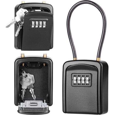 Boîte à Clé en Câble Métallique, Boîte à Clé Sécurisée Combinaison à 4 Chiffres Extérieur étanche, pour Entrepôts, Porte, Garages, Entrées de Secours - Noir