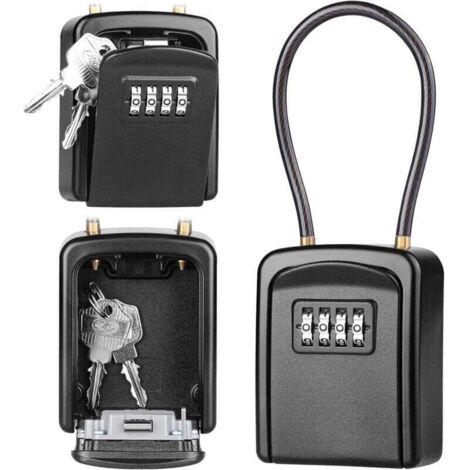 Boîte à Clé en Câble Métallique, Boîte à Clé Sécurisée Combinaison à 4 Chiffres Extérieur étanche, pour Entrepôts, Porte, Garages, Entrées de Secours - Noir