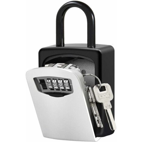 Boîte à Clé Sécurisée Boîte à clé Extérieur avec 4 Code Combinaison Numérique Montage Mural Key Safe Rangement pour Maison, école,Garages (Argent)