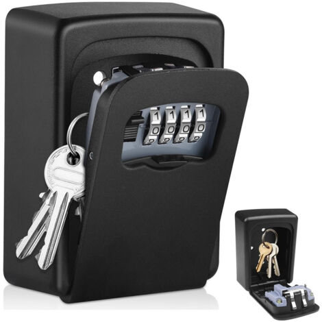 Boite à Clé Sécurisée, Boite a Clefs Murale Étanche à l'eau et à la Rouille, Boite a Clefs Externe de Sécurité Robuste avec Code à 4 Chiffres pour Maison, Ecole, Clés, Cartes, Alliage de Zinc