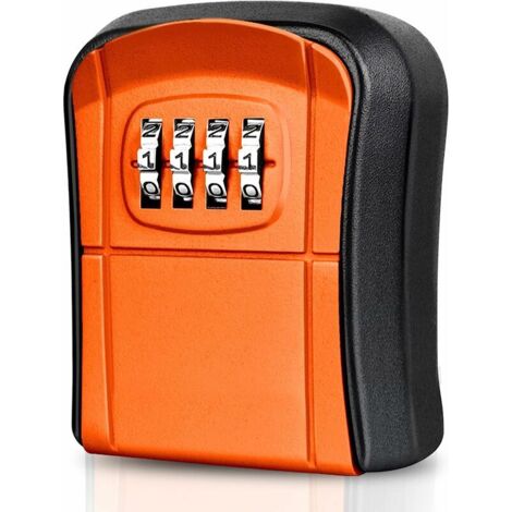 Boite à Clé Sécurisée Mural Mini Coffre à Clés Extérieur Boîte à Clef avec Code Numérique à 4 Chiffres Réinitialisable Étanche Boitier Clef pour Maison École Bureau Usine Garage (Orange)