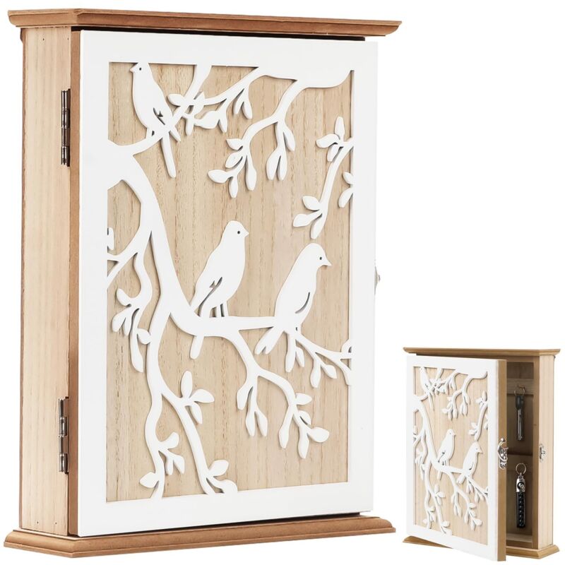 Boite a Clef Decorative, 26 X 20 X 6 Cm Armoire a Clef Murale Boîte à Clés en Bois avec 6 Crochets, avec Vis, Vintage, pour Les Entrées, Les Couloirs