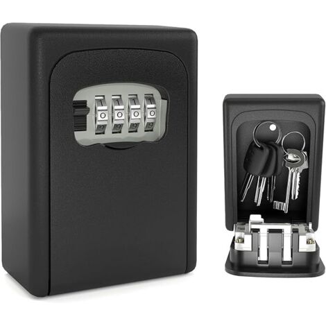 Boite a Clefs Securisee Exterieur, Murale Boite a Clé avec Code, Boîte à Clés, Alliage d'Aluminium Robuste, Résistant aux Intempéries, pour les Clés, les Cartes, Noir