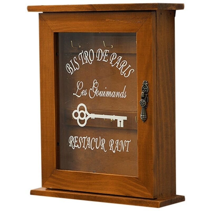 Boîte à Clés en Bois, Armoire à Clés Murale Rétro avec Porte Magnétique, Rangement en Bois Solide