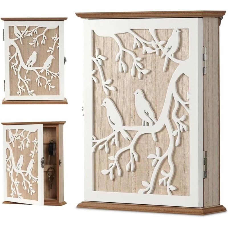 Boîte à Clés en Bois, Boite a Clef Decorative Armoire a Clef Murale avec 6 Crochets à Clés, pour Entrée, Chambre, Couloir, Garages, Bureaux -Blanc