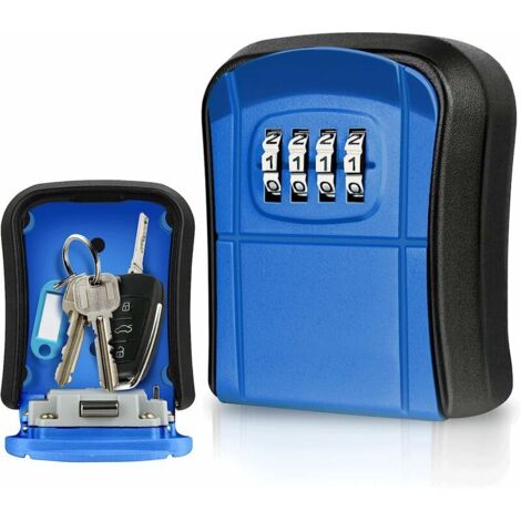 Boîte à clés murale Mini coffre-fort à clés extérieur avec code à 4 chiffres réinitialisable Boîte à clés étanche pour la maison, l'école, le bureau, l'usine Airbnb Garage (Bleu)