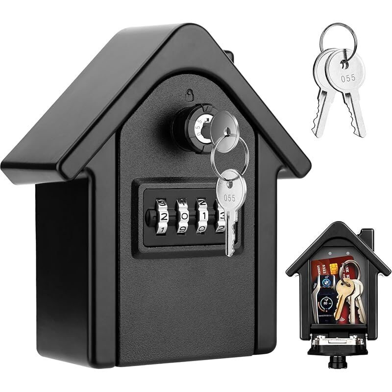 Sjqka - Boîte à Clés Sécurisée Murale Boîte à Clefs avec Code à 4 Chiffres pour Maison Airbnb l'École Garage, avec 2 Clés d'urgence (Noir)