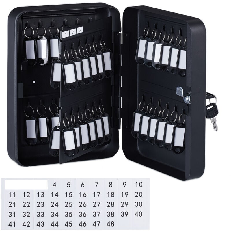 Relaxdays - Boîte à clés sécurisée, rangement mural, avec porte-clés, en métal, HxLxP : 25 x 18 x 8 cm, noire