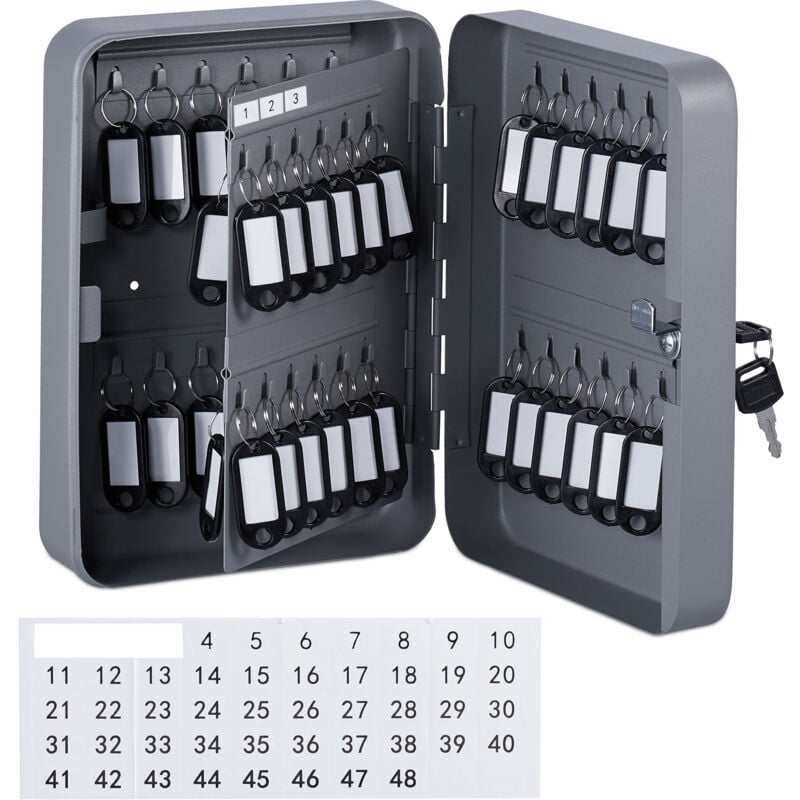 Relaxdays - Boîte à clés sécurisée, rangement mural, avec porte-clés, en métal, HxLxP : 25 x 18 x 8 cm, grise