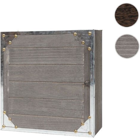 Boîte à clés Virginia - armoire à clés en bois - look shabby vintage 27x27x6cm - gris-brun
