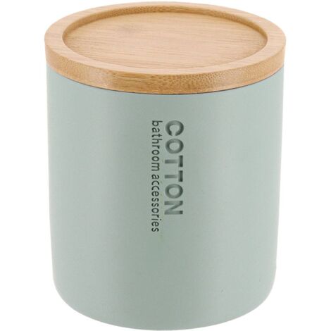 Boite à Coton et Cotons-tiges Vert Eucalyptus avec couvercle en Bambou - TENDANCE