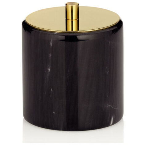 Boîte à Coton Ronde Marbre Noir et Couvercle Acier Inoxydable Doré