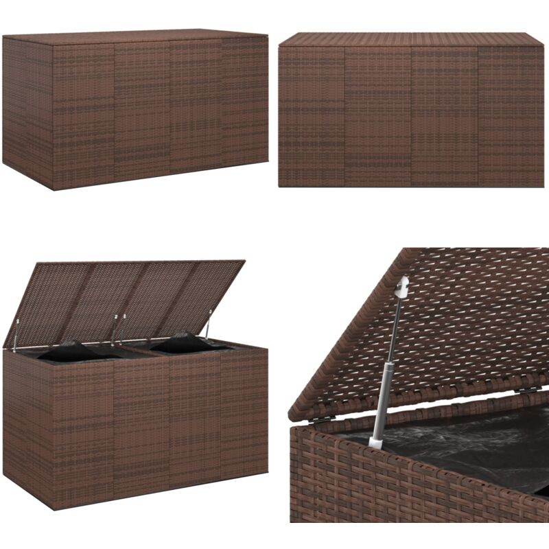 Boîte à coussins de jardin Résine tressée 194x100x103 cm Marron - Coffre De Jardin - Rangement Extérieur - Boîte à Coussins - Meuble De Jardin
