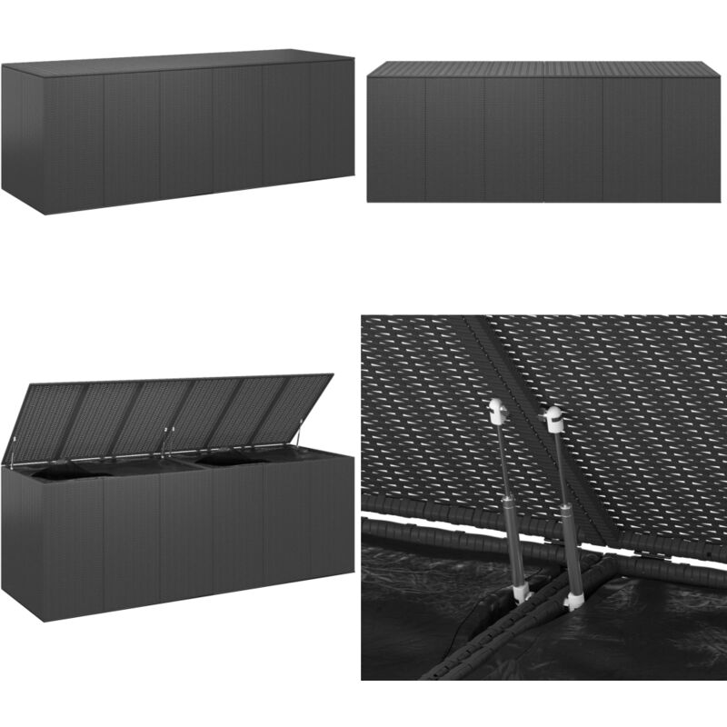Boîte à coussins de jardin Résine tressée 291x100,5x104 cm Noir - Coffre De Jardin - Rangement Extérieur - Boîte à Coussins - Meuble De Jardin