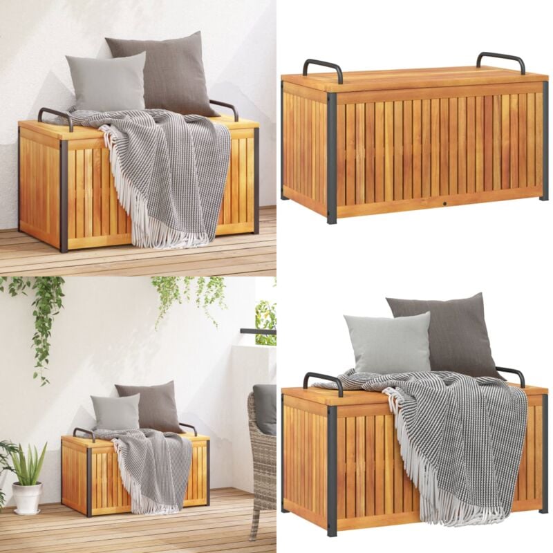 Vidaxl - Boîte à coussins d'extérieur bois d'acacia solide et acier - Boîte à Coussins - Coffre De Jardin - Rangement Extérieur - Meuble De Jardin