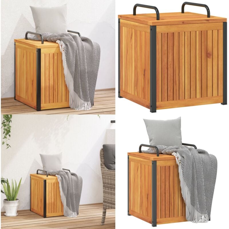 Boîte à coussins d'extérieur bois d'acacia solide et acier - Boîte à Coussins - Coffre De Jardin - Rangement Extérieur - Meuble De Jardin - Acacia