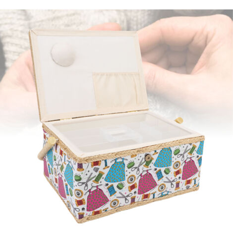 Boîte à couture portative, plateau amovible en tissu, grande capacité, panier à couture à 2 niveaux avec poignée pour ciseaux, aiguilles et épingles