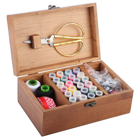 Boîte à Couture Vintage en Bois Multifonction - Rangement Aiguilles et Fils - Kit DIY Tricot et Couture avec Motif Tour