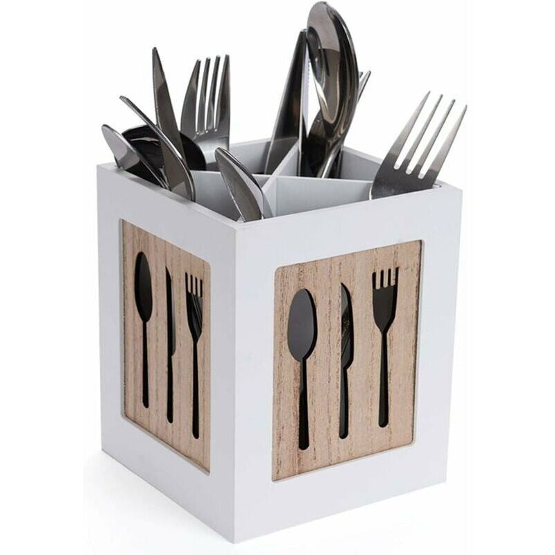 Boîte à couverts en bois - Panier à couverts pour cuillère, fourchette, couteau - Range-couverts décoratif avec motif couverts - Pour table à manger,