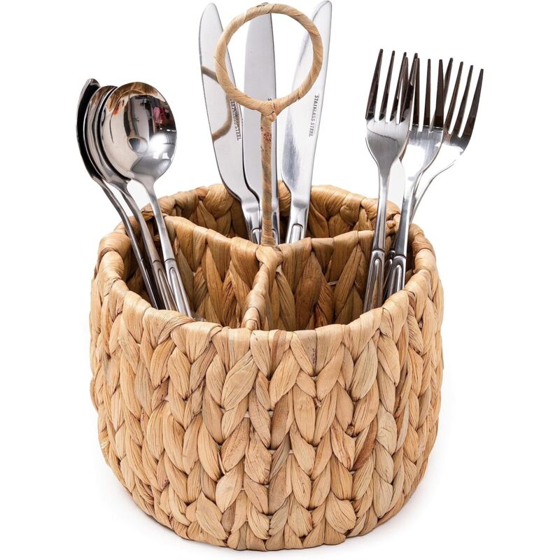 Boîte à couverts en osier tressé, boîte à couverts en osier naturel, à 3 compartiments
