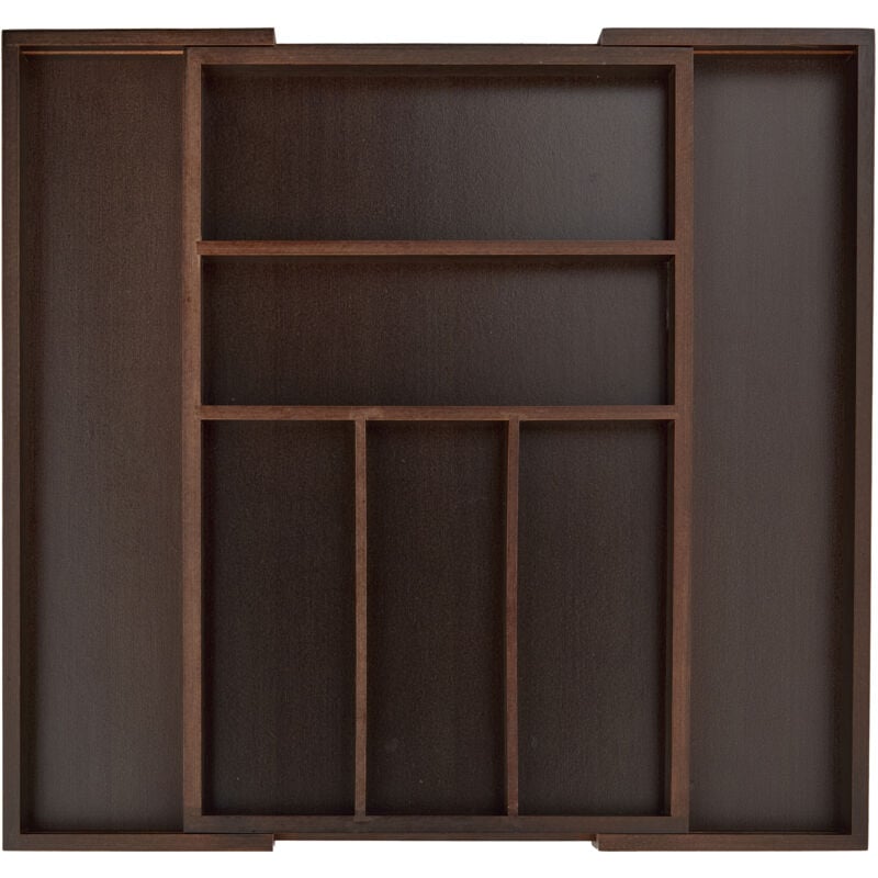 Boîte à Couverts Tiroir, Extensible, Largeur Variable, 5-7 Casiers, Organiseur Bambou, hlp 5x48x46cm, Marron - Relaxdays