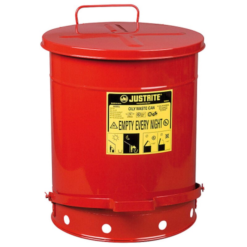 Justrite - Boîte à déchets huileux Rouge en Acier, 52L ( Prix pour 1 )