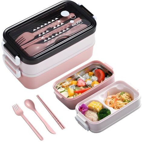 Boîte à déjeuner avec 3 compartiments 1400ml, boîte à repas, boîte bento adaptée au micro-ondes et au lave-vaisselle, boîte à repas réchauffable, boîte à lunch pour enfants, école, bureau