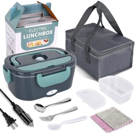 Boîte à déjeuner électrique, chauffe-aliments portable pour voiture et maison – Anti-fuite, micro-ondes chauffant pour camionneurs avec récipient amovible en acier inoxydable 1,5 L