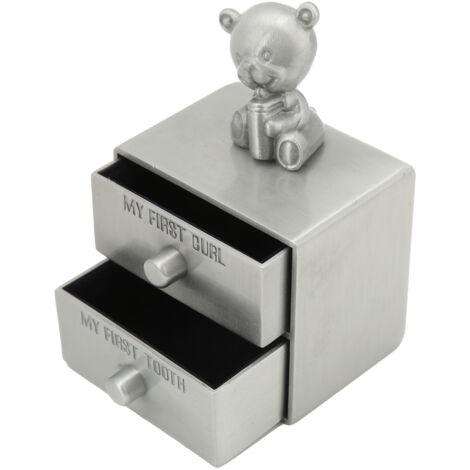 Boîte à Dents Métal Enfant en Forme d'Ours avec 2 Tiroirs - Cadeau de Naissance ou Collection Bijoux (Boîte Vintage Étain)